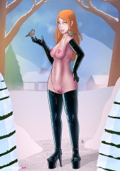 Latex-in-the-snow_Nude-latex-shoes-oiled